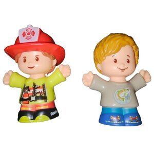 Fisher-Price Little People Girl Firefighter Boy Grey Fish Shirt Figures Toys Lot